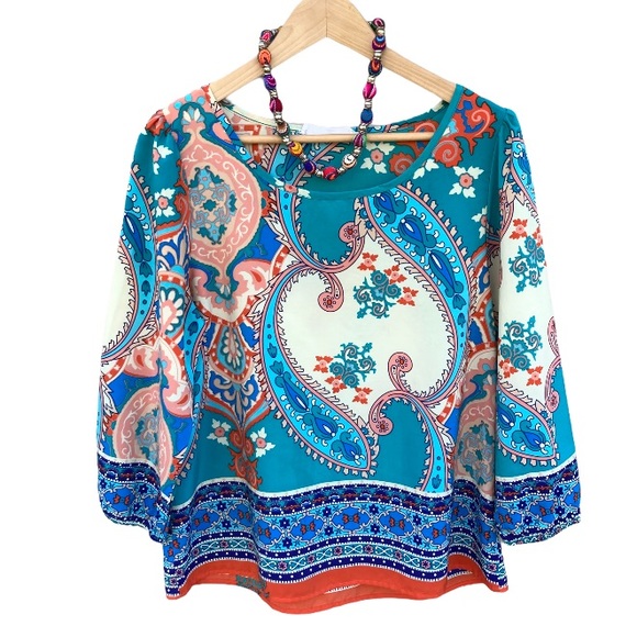 Peach Love California Summer Paisley Blouse Size M - Picture 1 of 14